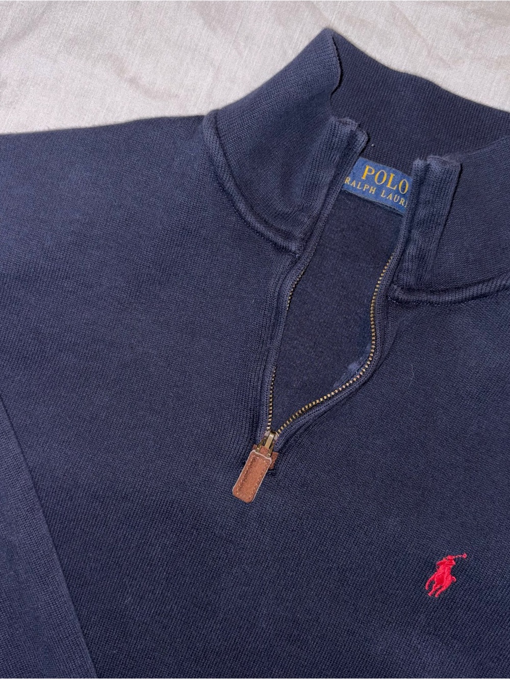 Polo by Ralph Lauren Navy Quarter-Zip Sweater with Red Pony